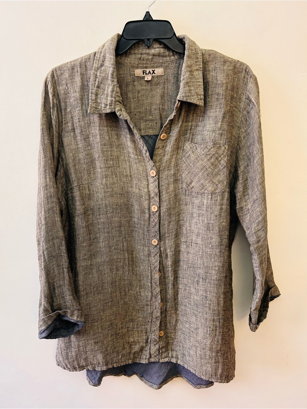 FLAX brown linen oversized lagenlook button front shirt size large
